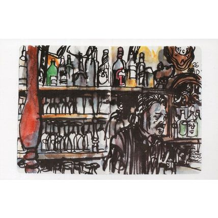 Berlin Pub Die Kneipe Grumpy Landlord German Sketch Painting Postcard