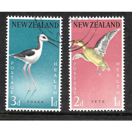 NEW ZEALAND 1959 GREY TEAL & NZ STILT SG776 / 777 SET 2 VALS FINE USED#4