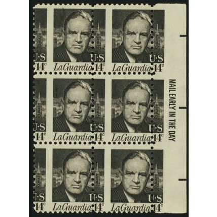 1397, Misperf Shift Freak Error Mail Early Block of Six Mint NH 14¢ Stuart Katz