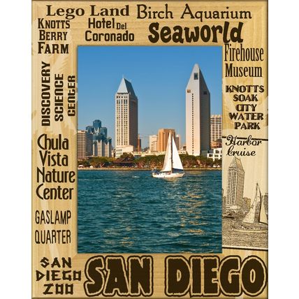 San Diego California Laser Engraved Wood Picture Frame Portrait (8 x 10)