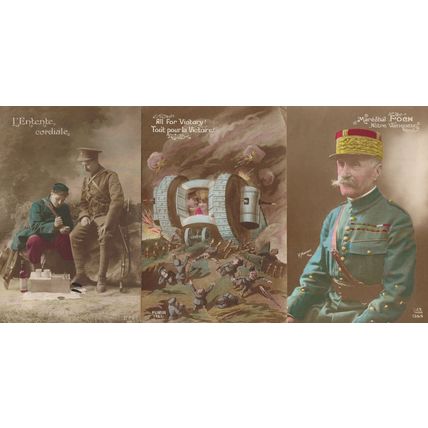 All For Victory French Tank 3x Military WW1 Postcard s