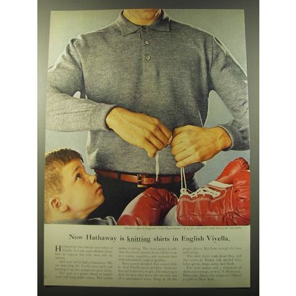 1960 Hathaway Shirts Ad - Now Hathaway is knitting shirts in English Viyella