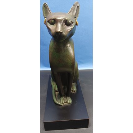 Excellent Pasargad DC Vintage Bronze Egyptian Cat Sculpture Heavy Weight Green