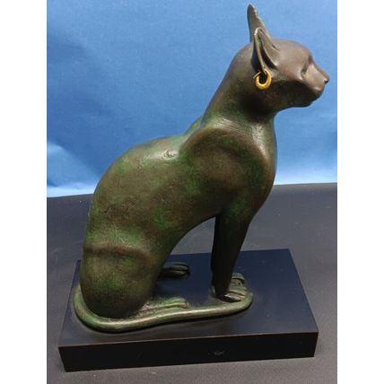 Excellent Pasargad DC Vintage Bronze Egyptian Cat Sculpture Heavy Weight Green