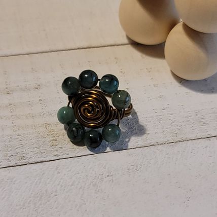 Emerald Copper Wire Wrapped Rings
