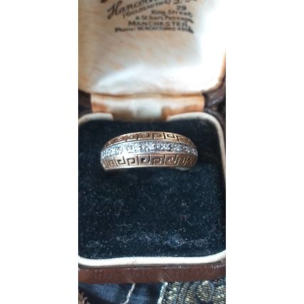 Vintage 1990-s Gold on Silver Half Eternity Greek Design Ring Size UK O, US 7