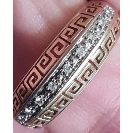 Vintage 1990-s Gold on Silver Half Eternity Greek Design Ring Size UK O, US 7