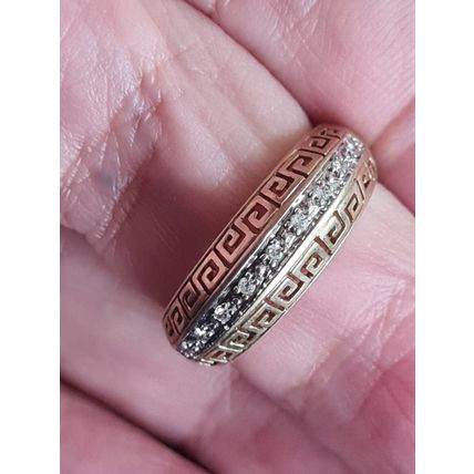 Vintage 1990-s Gold on Silver Half Eternity Greek Design Ring Size UK O, US 7