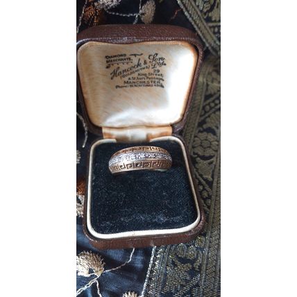 Vintage 1990-s Gold on Silver Half Eternity Greek Design Ring Size UK O, US 7