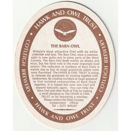 BEER MAT - COTLEIGH BREWERY - TAWNY BITTER - (Cat No 013) - (1992)