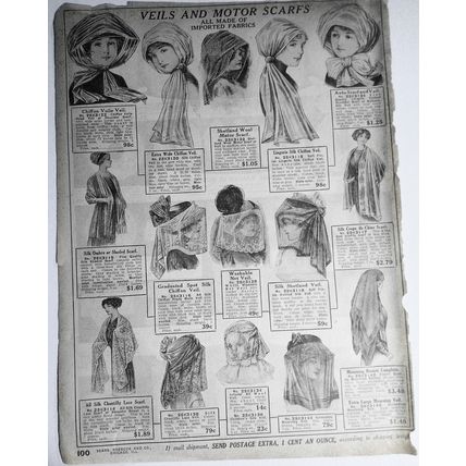 Automobile Scarfs from Sears, Roebuck & Co Retail Catalog 1905. Original.