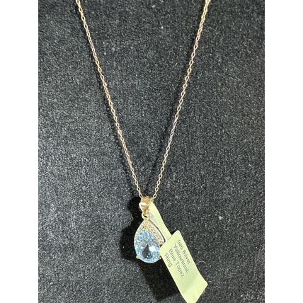 925 Sterling Silver Yellow Finish Blue Topaz Necklace Round Clasp Italy