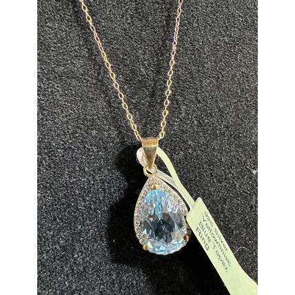 925 Sterling Silver Yellow Finish Blue Topaz Necklace Round Clasp Italy