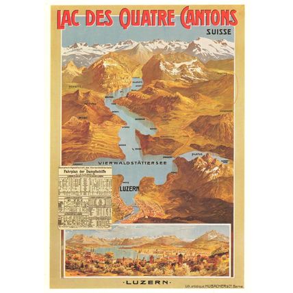 Lac Des Quatre Cantons Swiss Luzern Railway Timetable Poster Postcard
