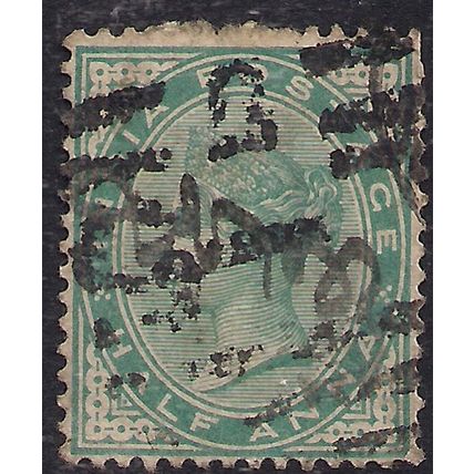 India 1882 - 90 QV 1/2 Anna Blue Green Used SG 85 ( M199 )