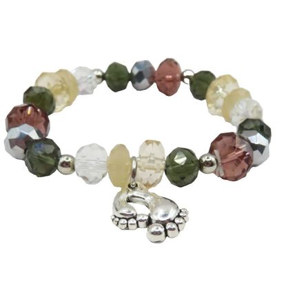 Footprints Charm Stretch Bracelet Faceted Crystal Ladies Jewellery Faith Christ
