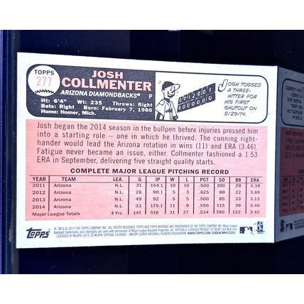 JOSH COLLMENTER 2015 TOPPS HERITAGE BASEBALL CARD #277