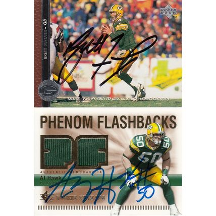 BRETT FAVRE & A.J. HAWKDOUBLE JERSEY AUTO 1995/07 GREEN BAY PACKERS SB CHAMPIONS