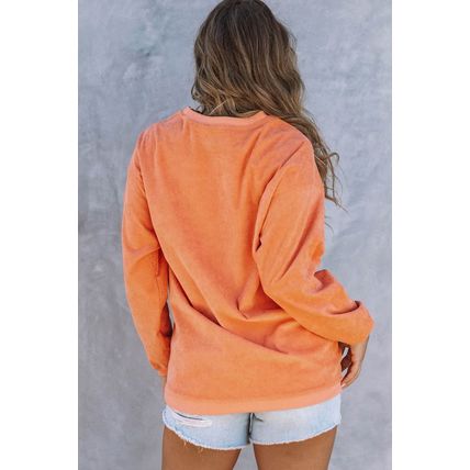 Orange Spooky Season Ghost Print Ribbed Pullover Sweatshirt