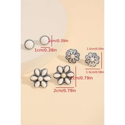 White 3 Pairs Western Turquoise Stud Earrings