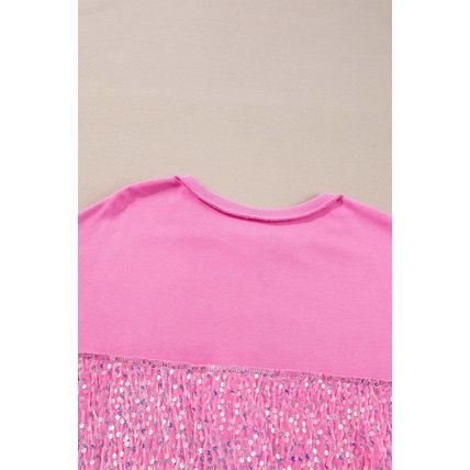 Bonbon Sequin Patchwork High Low Hem Henley Sweatshirt