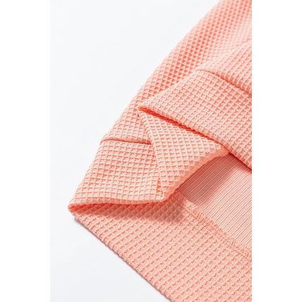 Grapefruit Orange Waffle Knit Wide Bracelet Sleeve Patchwork Raglan Top