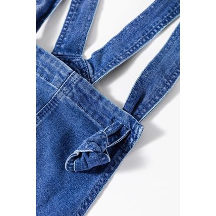 Prussian Blue Mineral Wash Knotted Strap Patched Pocket Wide Leg Denim Overalls