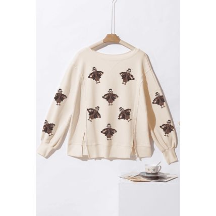 White Thanksgiving Turkey Waffle Oversized Knit Top