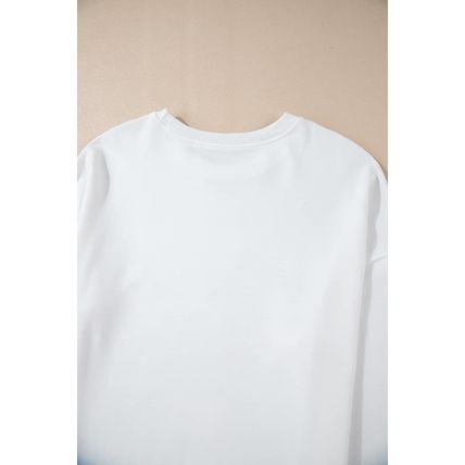 White Bowknot Pattern Drop Shoulder Loose Sweatshirt