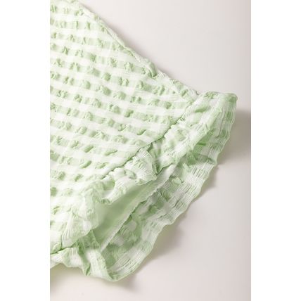 Green Stripe Textured Tiered Short Sleeve Loose Mini Dress