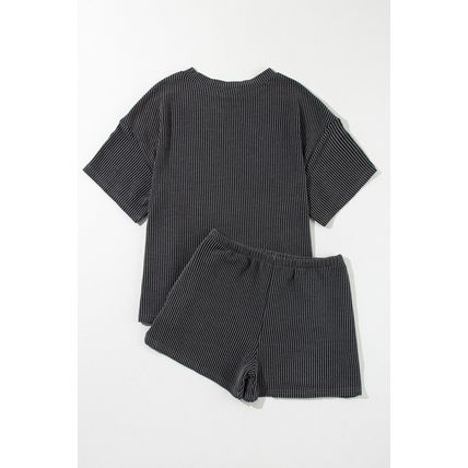 Carbon Grey Sequin Crawfish Food Print Textured Tee and Short Set