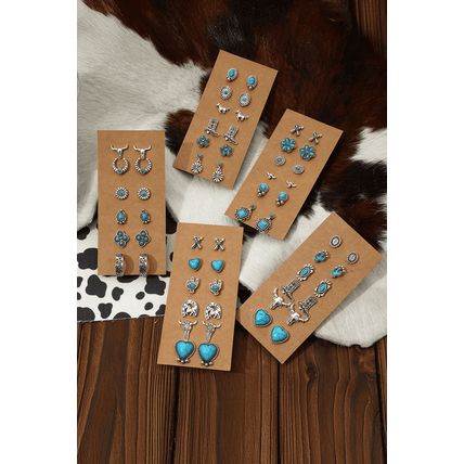 Turquoise Vintage Turquoise Western Pattern Stud Earrings