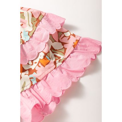 Multicolour Floral Tiered Ruffled Short Sleeve Blouse