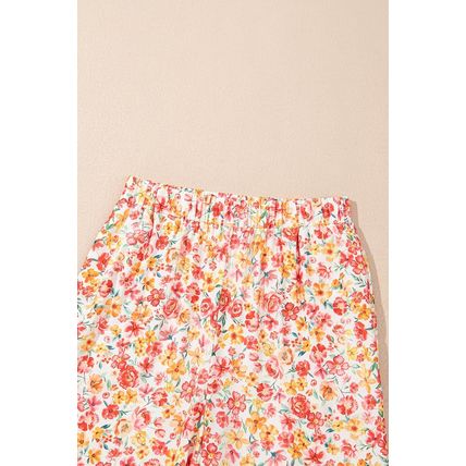 Pink Boho Floral Bandeau Top and High Waist Wide Leg Pants Set