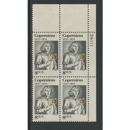 US 1488, 1973 8c Copernicus, UR PBof4, VF, MNH (US436)