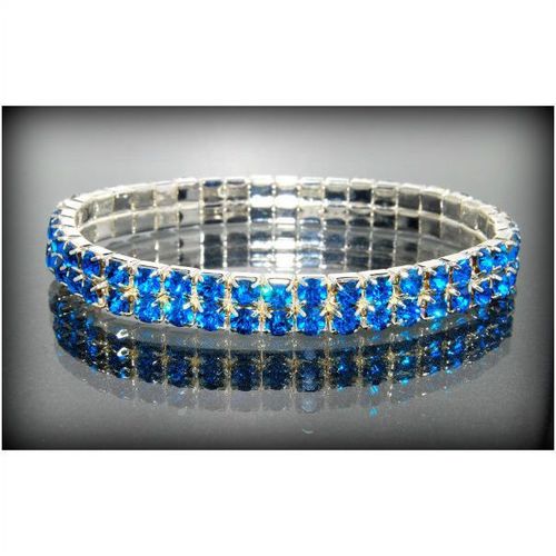 2 Row Wedding Party Blue Rhinestone Stretch Bangle Bracelet Jewellery 1342