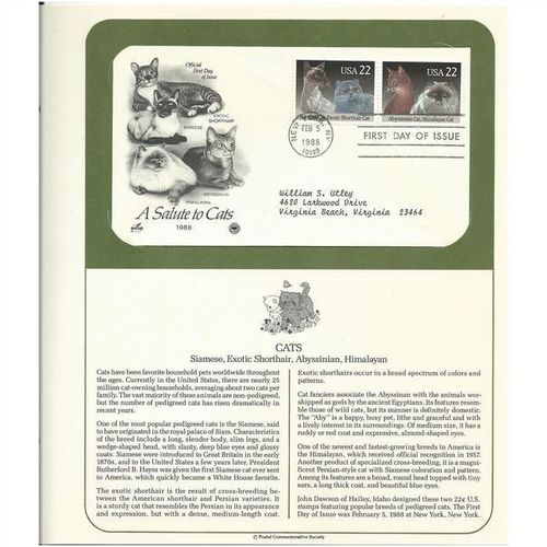 CATS .. Maine Coon,Burmese,Persian ' OFFICIAL FIRST DAY of ISSUE ' ( 1988)