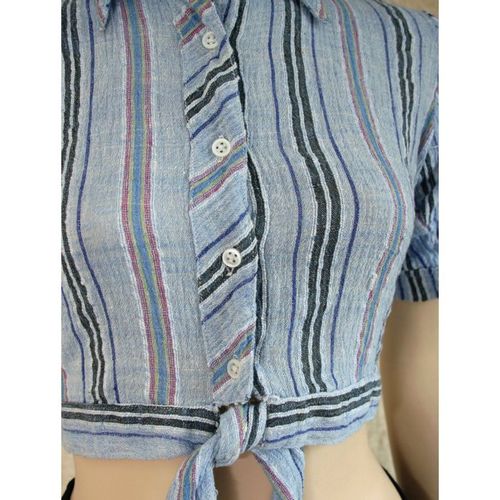 Vintage 1970 Blue Striped Crop Tie Top Size 8 New without Tag
