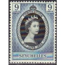 Seychelles QEII 1953 Coronation 9c Mounted Mint MM SG 173 Sc 172 CD 312 stamp
