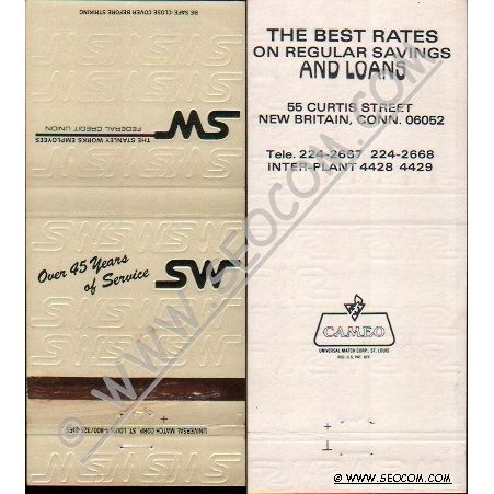 CT New Britain Matchcover The Stanley Works Employees Federal Credit Union~1651