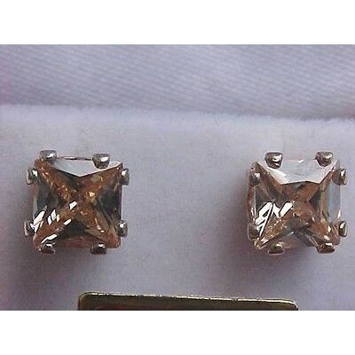 Pink CZ Earrings Cubic Zirconia Princess Star Cut Silver Set Stud Earrings 7mm