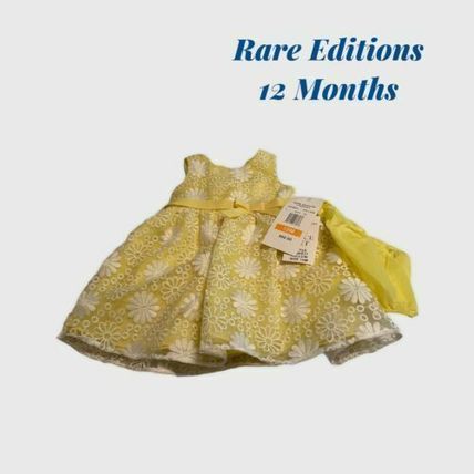 Rare Editions Floral Embroidered Organza Dress-Yellow