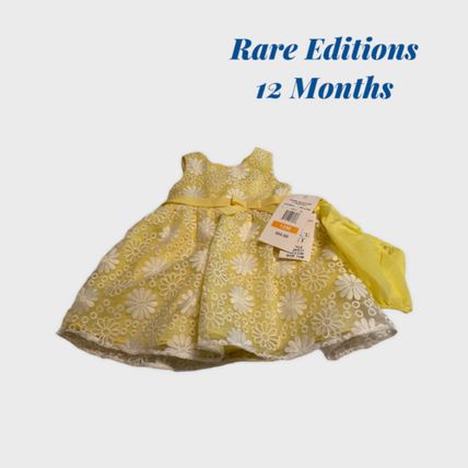 Rare Editions Floral Embroidered Organza Dress-Yellow