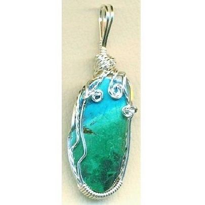 Chrysocolla Silver Copper Wire Wrap Gemstone Pendant 5