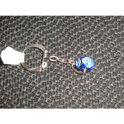 Handmade blue white glass flower bead keyring bag phone purse charm jewellery