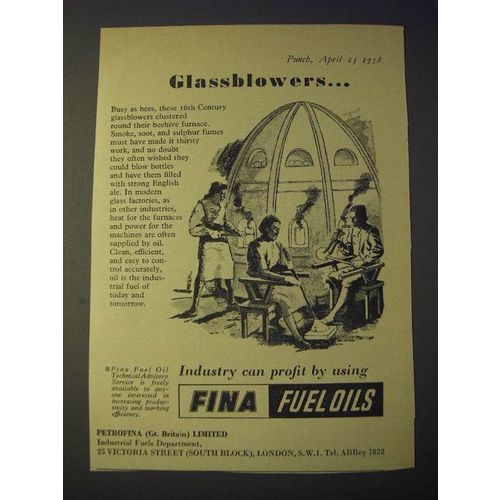 1958 Fina Fuel Oils Ad - Glassblowers