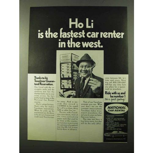 1971 National Car Rental Ad - Ho Li Is The Fastest