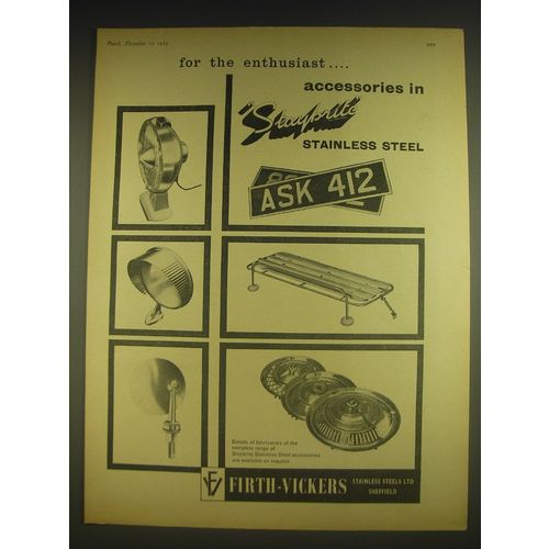 1963 Firth-Vickers Stainless Steel Ad - For the enthusiast
