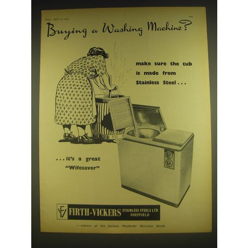 1963 Firth-Vickers Stainless Steel Ad - Buying a washing machine?
