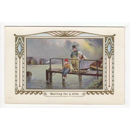 Waiting for a Bite Children Art Postcard Philco Series 2278d